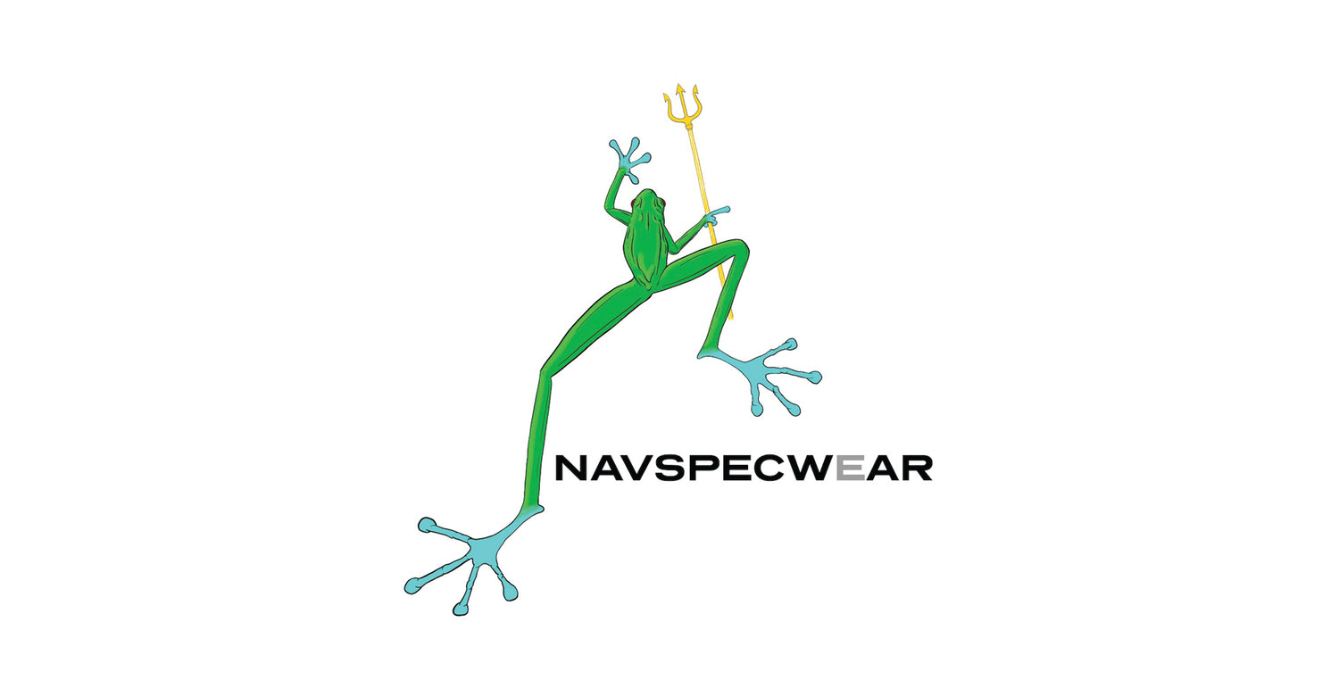 Green frog illustration with 'Navspecwear' text on a white background